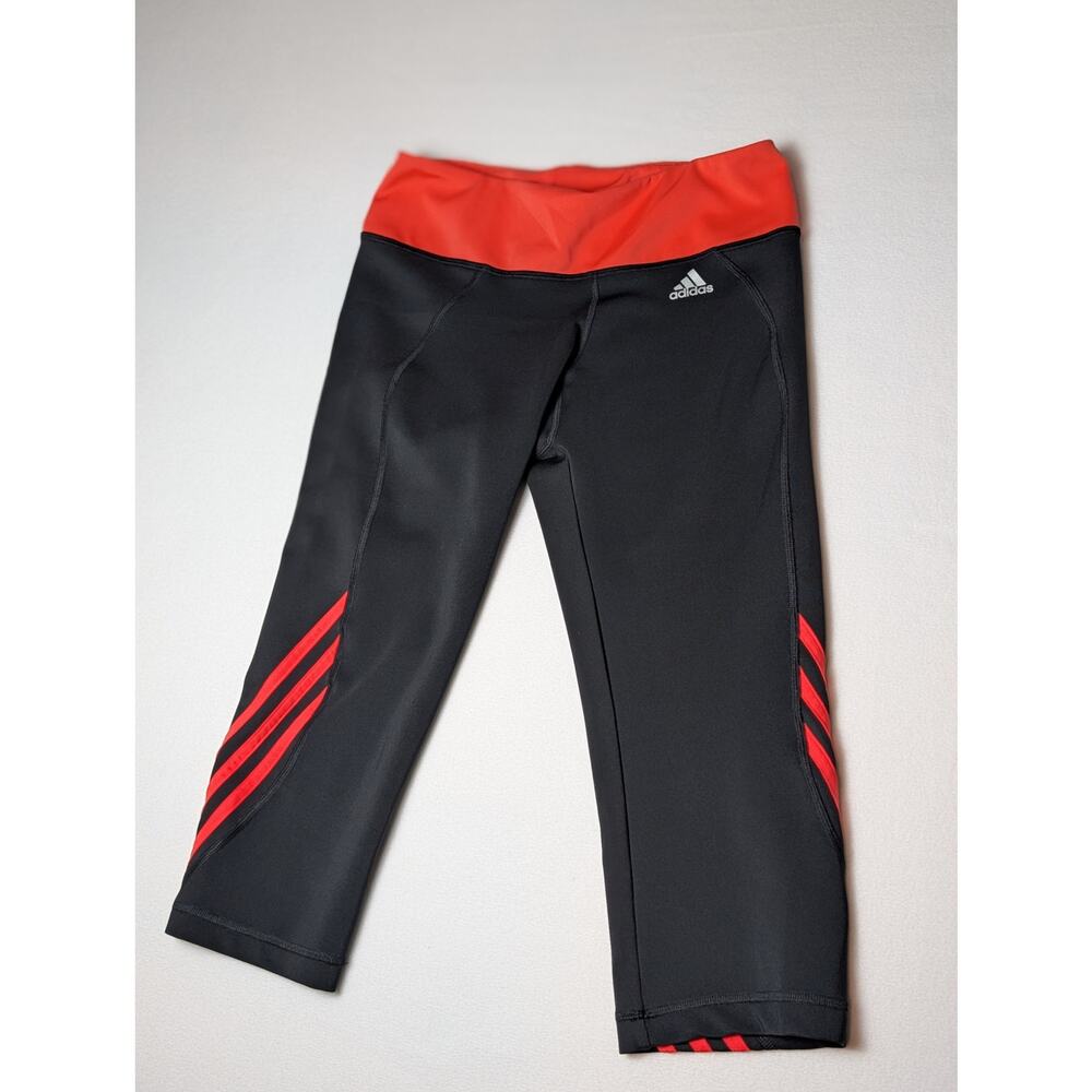 Adidas Womens Small Black & Orange Capri Crop Leggings Athletic